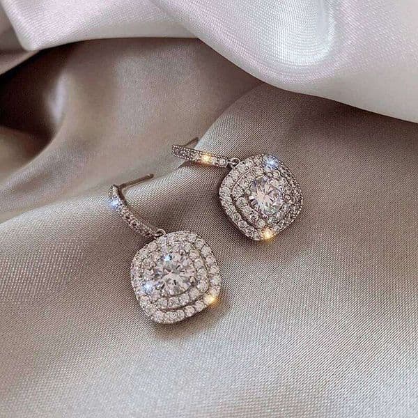 New Trendy Square Shape Drop Earrings Brilliant Bridal Engagement Wedding Jewelry Elegant Female Dangle Earring Fine Gift
