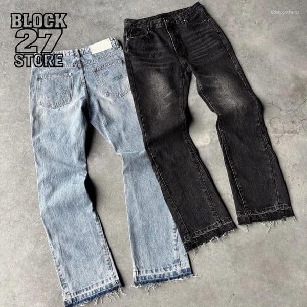 Mens Jeans Mens Harajuku Y2K Vintage Slim Fit Washed Denim Pants Hip Hop Gothic Straight Leg Micro Flared Casual Streetwear Fashion L260509