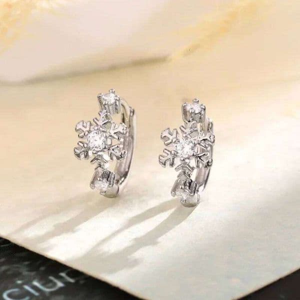 Real 925 Sterling Silver Zircon Snowflake Flower Hoop Earrings for Women Cute Plant Fine Jewelry Minimalist Accessories