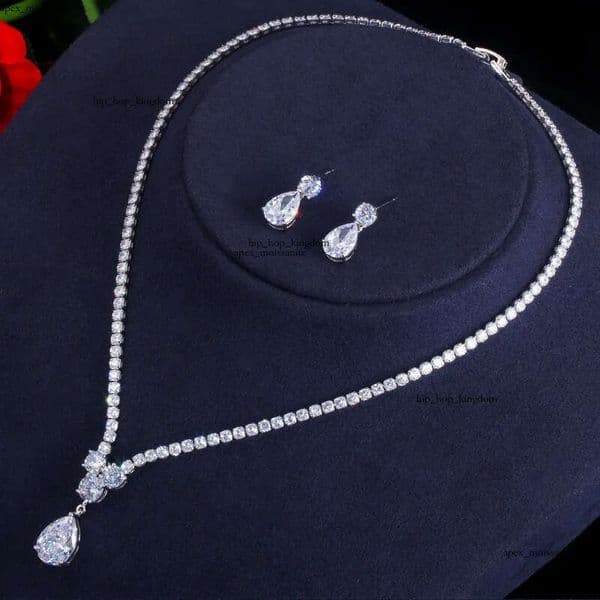 Choucong Original Wedding Jewelry Sets GRA Luxury 18k White Gold Fill Water Drop 5A Cubic Zircon CZ Diamond Party Women Stud Earrings Bridal Tennis Necklace Gift