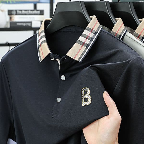 Luxury Brand Designer Clothes Summer New Mens Turn-Down Collar Polo Shirt Mulberry Silk Business Short Sleeve Casual Top T-Shirt Printed Dad Outfit