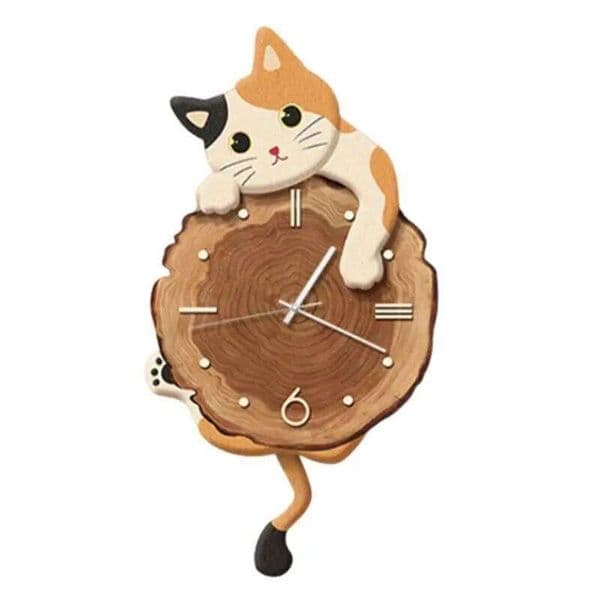 JFB Fun Cat Wall Hanging Clock Cute Stylish Pendulum Decorative Ornament For Bedroom Kids Room Home Gifts 26H0105