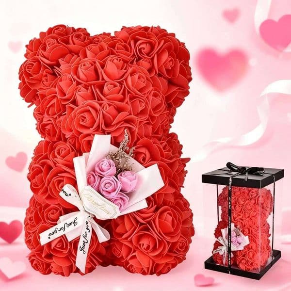 Valentines 25cm Artificial Rose Bear With Box For Girl Friend Women Mother's Day Gift Brithday Present Wedding Party 26T0105