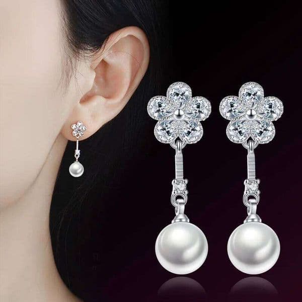 925 Sterling Silver Plum Zircons Pearl Earrings Ladies Simple Fashion Birthday Party Wedding Anniversary Jewelry Gift