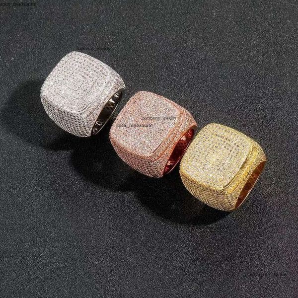 2024 Iced Out Jewelry Vvs Moissanite Men Hip Hop Real Gold Hiphop Gemstone Rings Zf Round m Champion Ring
