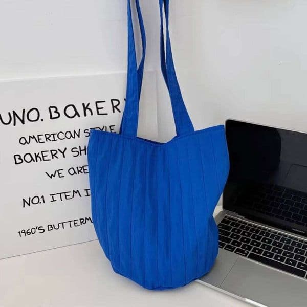 Portable Faionable Women's Buet Striped Foldable Single Oulder Handbag Op Bag Soft Polyester Casual Trend Ladies Hand Bags