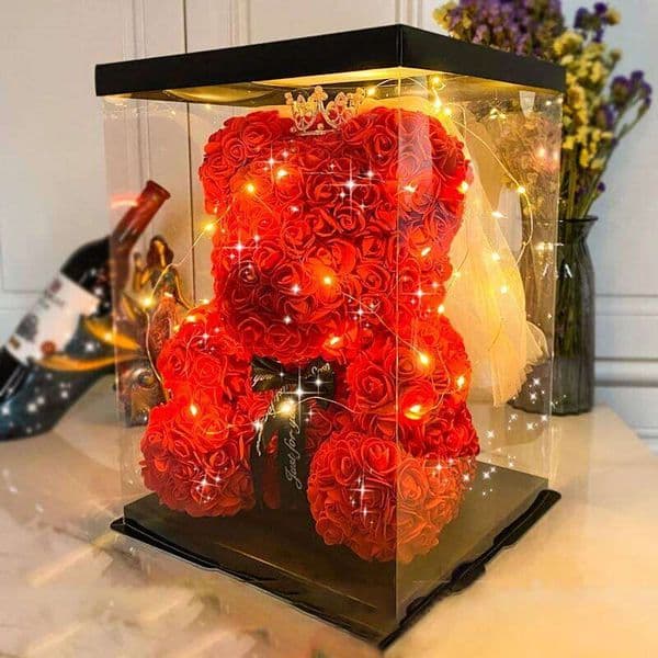 Wedding Decoration Artificial Flower With Box and Light Rose Teddy Bear For Women Valentines Girlfriend Birthday Gifts 26T0105