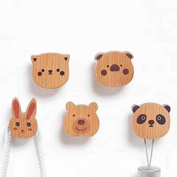 Bestseller Wooden Cute Animal Coat Hook Solid Wood Holder Clothes Key Decoration Hooks Wall Living Room Door Organizer Rack Adhesive/ Punch ddmytues