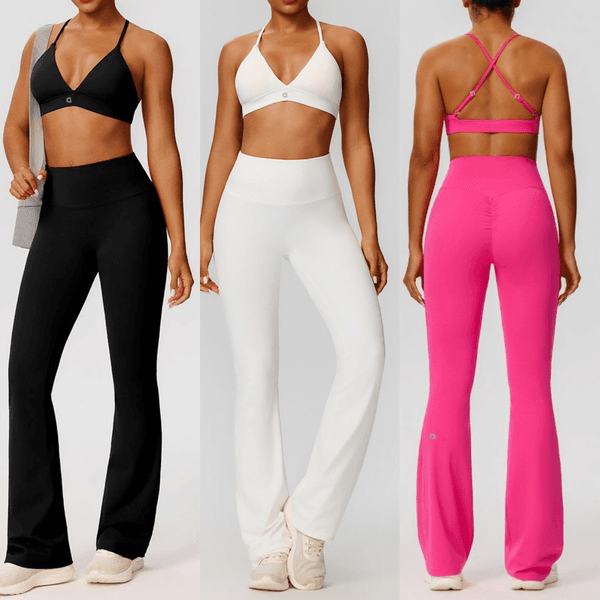 A1767 Quick-drying Women Yoga Bra Fitness Sexy Cross-back Bra Wide Leg Horn Yoga Pants High Waist Micro-La Dance Leisure Sports Pants