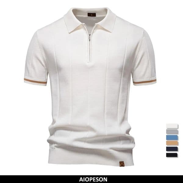 AIOPESON Mens Solid Color Sport Zipper Polo Shirt Athletic Social Polo Shirts for Men Office Slim Fit Polo 251226