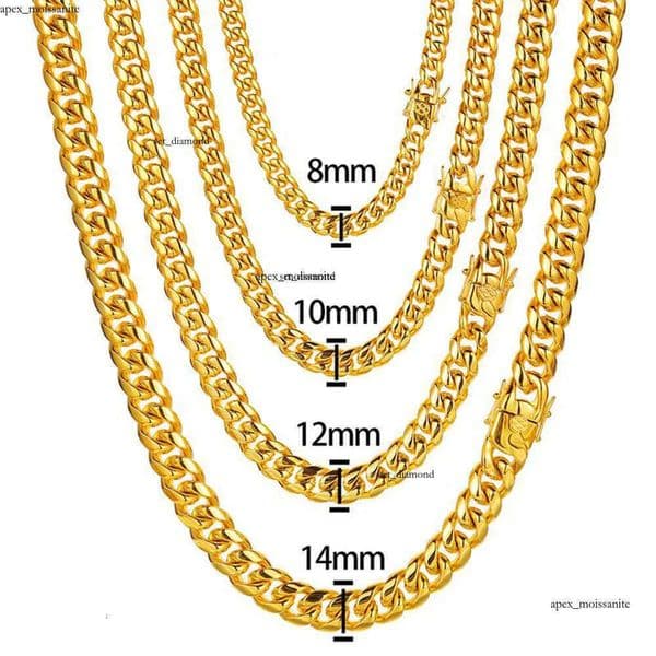 6-22mm Hip Hop Stainless 14K Steel Miami Cuban Link Chain Bibcock Clasp Mens 18K Real Gold Plated Jewelry