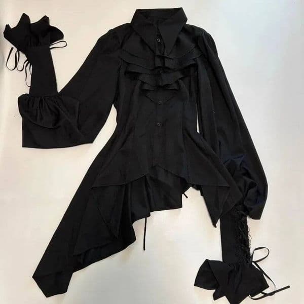 Bestseller Lolita Style Blouse Women 2025 Slim Fit Flare Sleeve Goth Irregular Shirt Vintage Mujer Tops Japanese Fashion New ddmytues