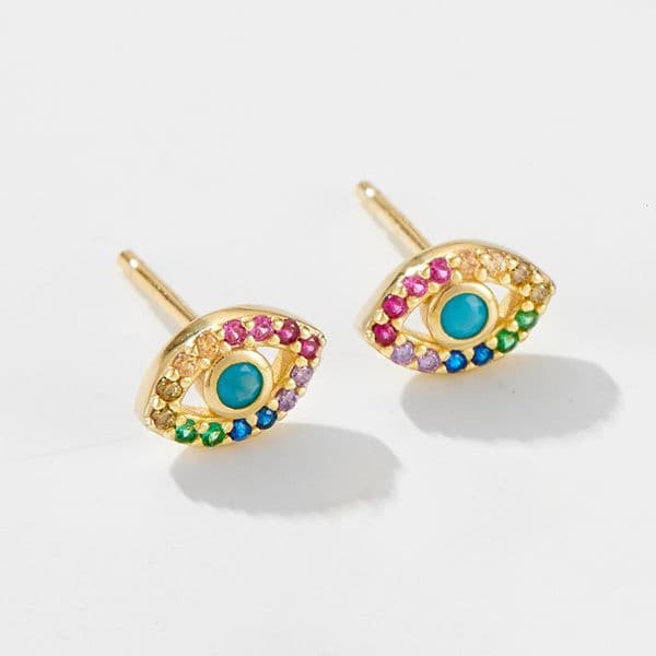 925 Sterling Silver Devil's Earrings for Women, European and American Style, Ins Cross-Border Earrings, Niche Light Luxury Micro Pave Zircon Eye Studs