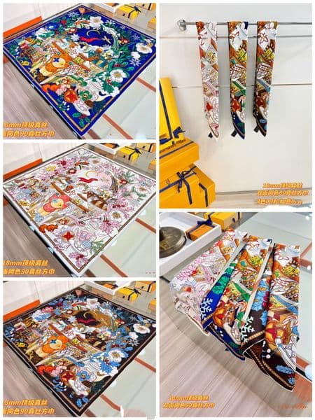 90*90cm 26ss luxury brand silk scarf for women, 100% mulberry silk scarf, hand-rolled edge square handkerchief, double-sided vacation beach letter printed mascot scarf