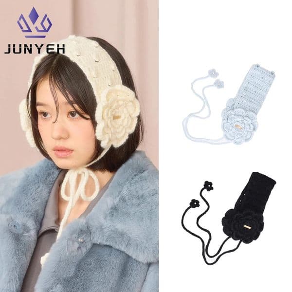 Japanese Cute Knitted Ear Muffs For Women Autumn Winter Warm Earmuffs Handmade Flower Ear Covers 260104BJ