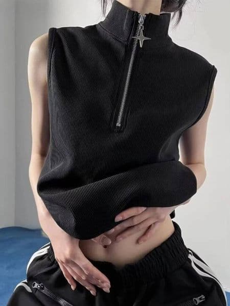 Bestseller Japanese Gothic Top Men and Women Punk Vintage Stand Neck Zipper Streetwear Sleeveless Y2k Camisoles European Fashion Summer ddmytues