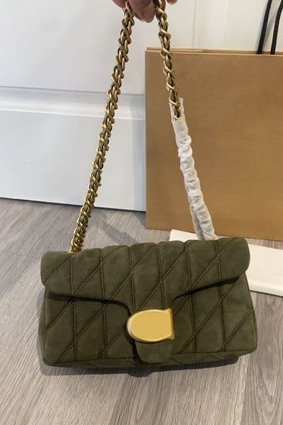 Leather Suede Shoulder Bag With Quilting Brown/Chain Handbag Luxury Designer Bag