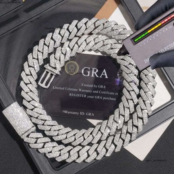 14mm 18-24inch Fine Jewelry Ice Out Flashing Mossanite 14K Dia Necklace Sterling Sier VVS Moissanite Link Cuban Chain Bracelet 98