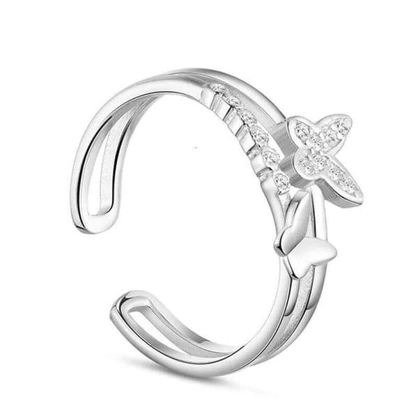 925 Sterling Silver Double Butterfly Shape Ring Ladies Fashion Simple Birthday Party Wedding Anniversary Jewelry Gift