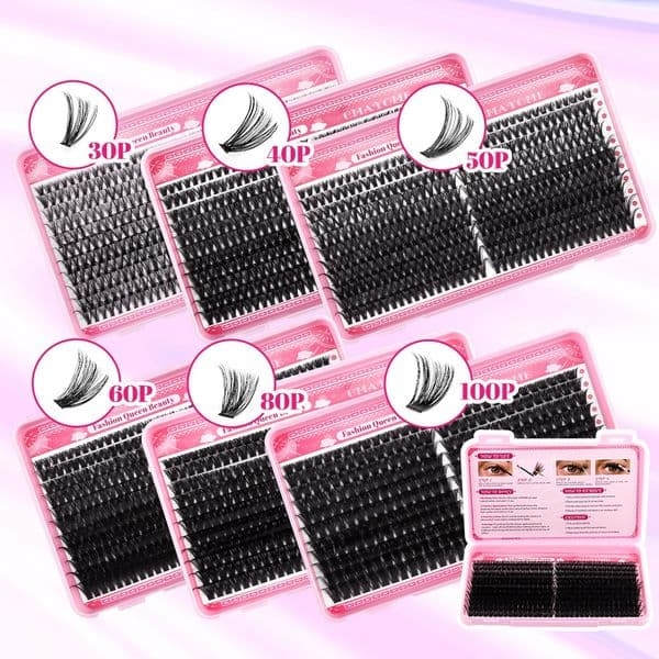 DIY Cluster Lashes Kit with Lash Bond & Seal 418Pcs Thick Fluffy Individual Eyelashes Soft Lightweight Handmade Reusable Naturally D Curled Segmented Eyelashes