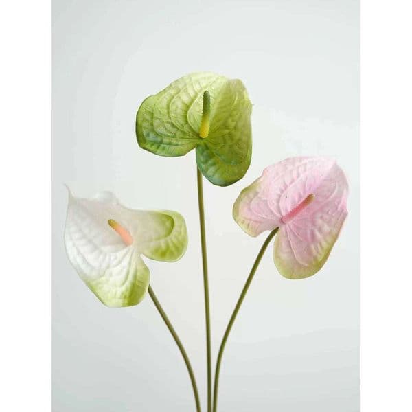3PCS Real Touch Anthurium Pu Heart Shape Design Fake Flowers for Home Wedding Floral Arrangements 26T0105