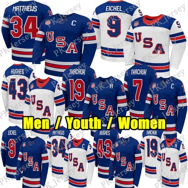 34 AustonS MatthewsS USA Team 2026 Olympices hockey jersey 43 Quinn Hughes Jack Eichel Charlie McAvoy JT Miller Matthew Tkachuk Patrick Kane Clayton Keller jerseys