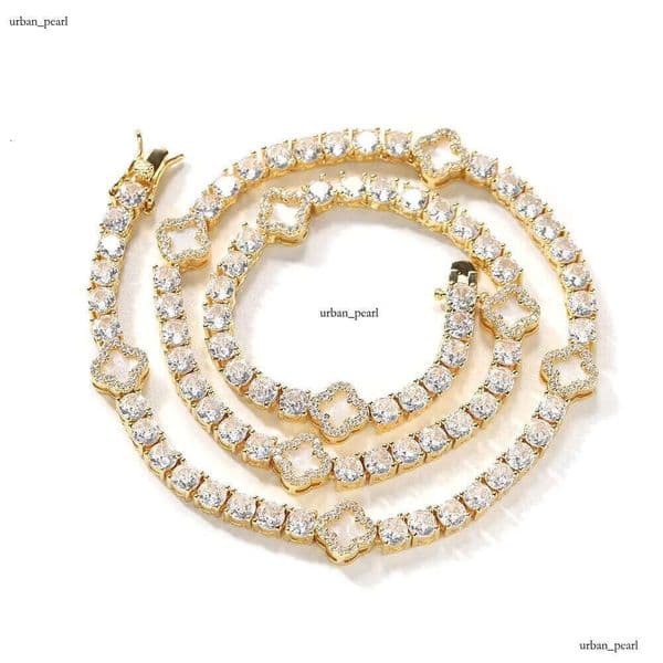 Elegant Clover Tennis Chain Necklace for Women, Gold-Plated Fashion Jewelry, VVS Moissanite Sterling Silver Material, Summer Series