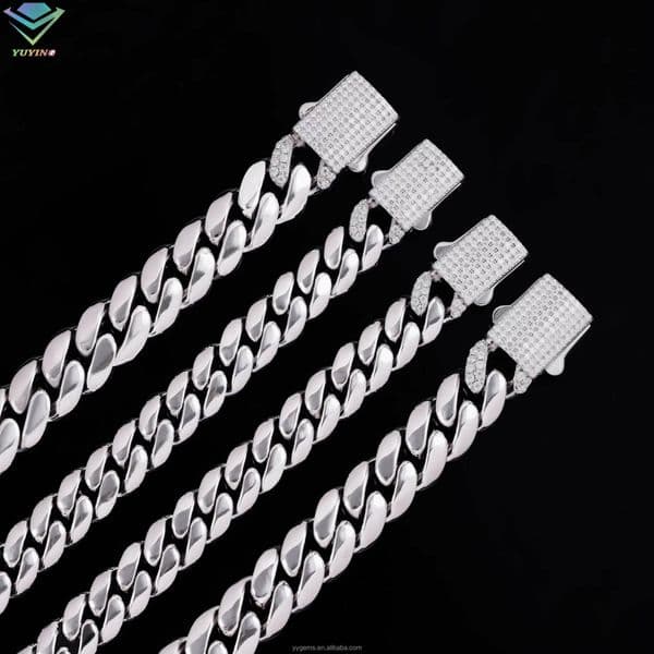 Yu Ying S925 Solid Silver Cuban Link Chain with Moissanite Diamond Clasp Gold Plated for Fashion Party Jewelry Gift Idea