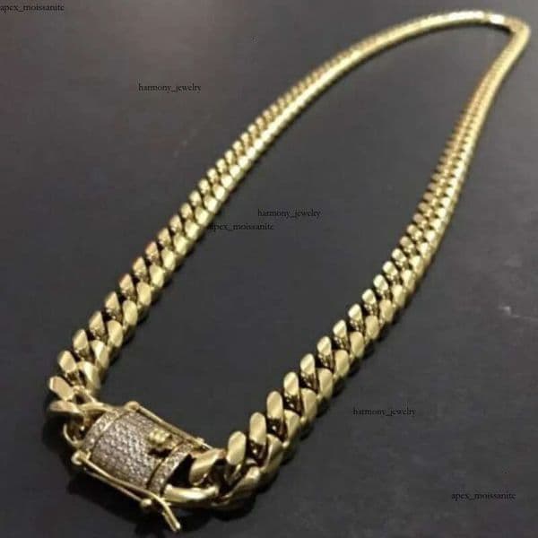Mens 14K 18K Gold Tone 316L Stainless Steel Necklace Curb Cuban Link Chain with Diamonds Clasp Lock 8mm/10mm/12mm/14mm/16mm/18m de