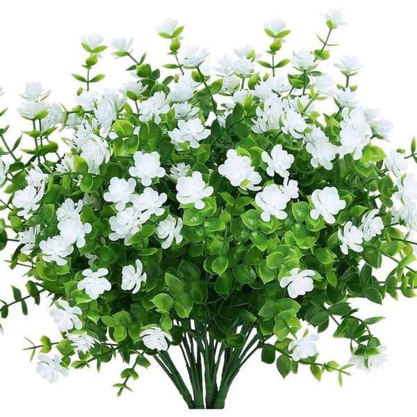 4PCS Artificial Flowers Fake Outdoor UV Resistant Box Plants Shrub Faux Green for Hanging Planter Office Wedding Farmhouse Decor 26T0105