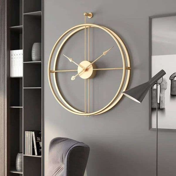 50/60cm Metal Large Size 3D Nordic Round Wall Watch Walnut Pionter Modern Style Clock Home Decoration for Living Room 26H0105