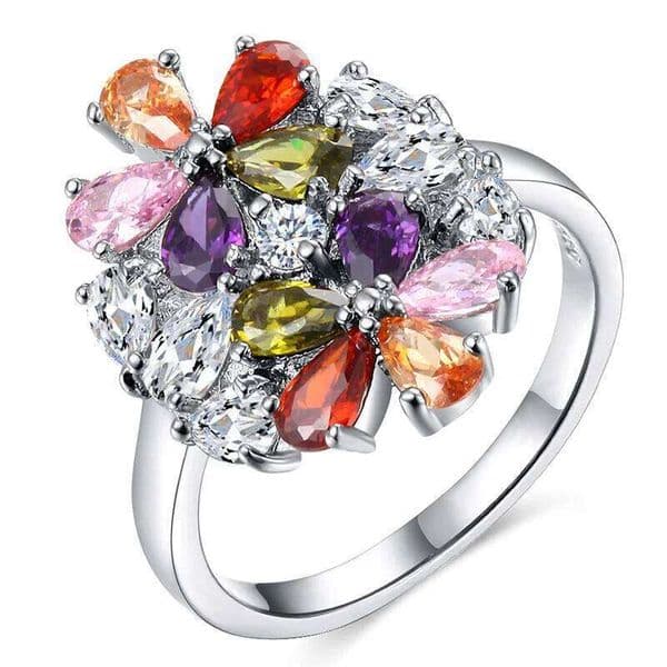 NEW Solid sterling silver Ring Flowers Design CZ Romantic Wedding Fashion Jewelry Rings For Women Best Gift for Girls