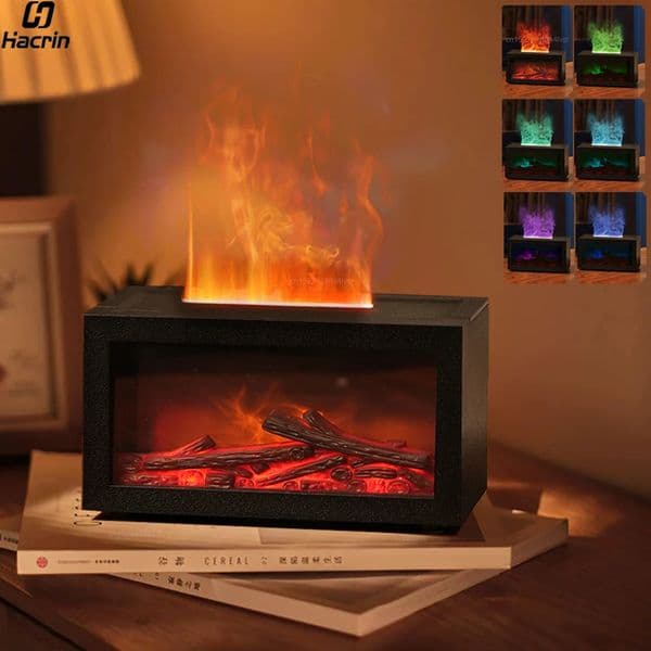 Fireplace Humidifier Aroma Flame Humidifier Fragrance Diffuser Aromatherapy Essential Oil Diffuser Fire Humidifier for Home Room 260104