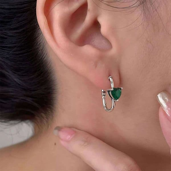 Sam Panda 925 Sterling Silver Green Love Heart Zircon Earrings for Women Luxury Ethnic Retro Versatile Jewelry Gift Dropshipping