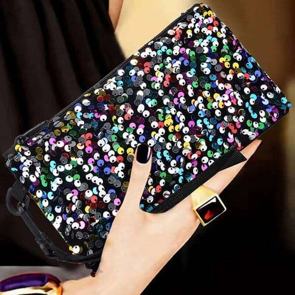 Ladies' sequined wallet handbag, long style, zipper mobile phone bag, change purse, wrist bag