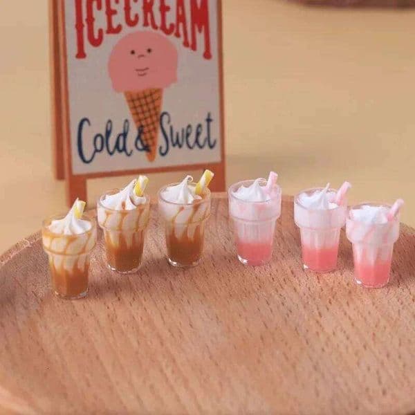 3pcs Dollhouse Cup Sundae Ice Toys Mini Dessert Model Diy Cream Glue Doll Accessories Home Decor Decoration Crafts 26T0106
