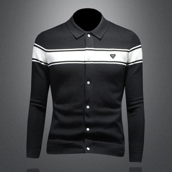 Men's Luxurious Striped Knit Top For Casual Wear New 2026 Autumn/winter Style Cardigan Sweater Versatile Fashionable Color-matching Slim Fit
