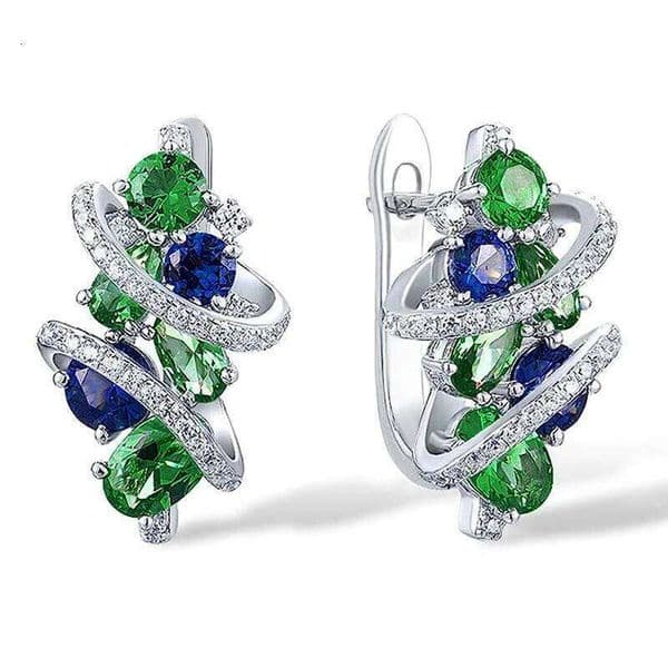 Luxury Female Green Cubic Zirconia Clip Earrings Charm 925 Sterling Silver Trendy Zircon Stone Wedding Jewelry for Women