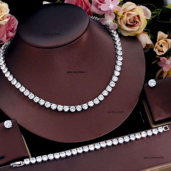 2024 Top Sell Wedding Sets 925 Luxury Jewelry 18K Gold Fill Round Cut White 5A Cubic Zircon CZ Diamond Stud Earring Tennis Bracelet Women Necklace Gift