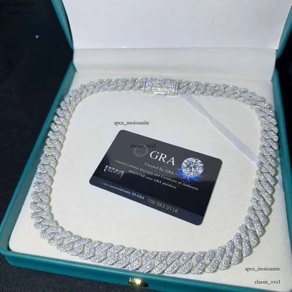 VVS Moissanite Lab Dia Sier Necklace and Hip Hop Iced Out Jewelry 18mm20mm Cuban Link Chain 2e