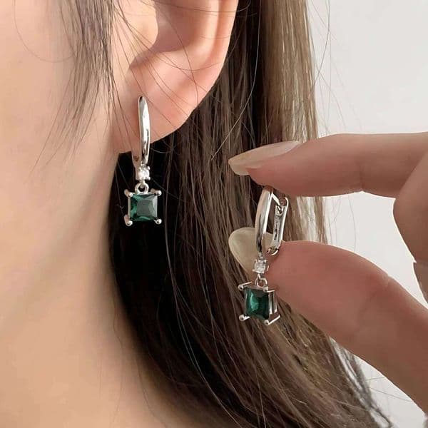 Sam Panda 925 Sterling Silver Green Zircon Earring for Women Geometry Luxury Minimalist Gorgeous Retro Jewelry Gift Dropshipping