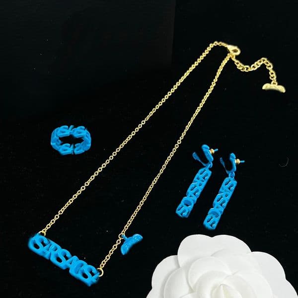 Enamel Alphabet Head Portrait Necklace Tassels Earring Retro Designer Jewelry ff6579
