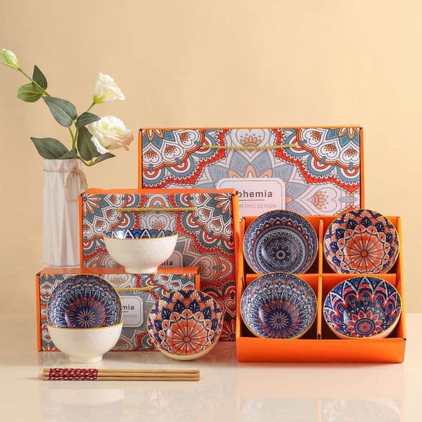 Bohemian Chopsticks Blue and White Tableware Set Opening Wedding Return Event Gift Porcelain Bowl