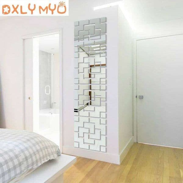3D Creative Stickers Geometric Quadrangle Design Acrylic Mirror Sticker Living Room Bedroom Porch TV Background Wall Decor 26T0106