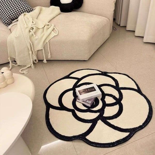 Camellia Irregular Living Room Carpet Bedroom Bedside Rug Vintage Light Luxury Imitation Cashmere Sofa Coffee Table Thickened Floor Mat