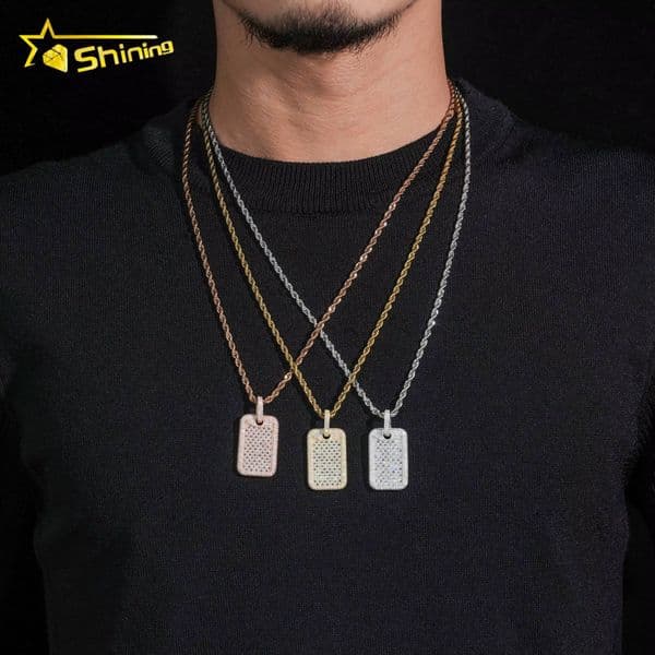 Gold Plated Tag Charms 925 Sterling Silver Pass Diamond Tester Baguette Moissanite Iced Out Pendant Hip Hop Jewelry