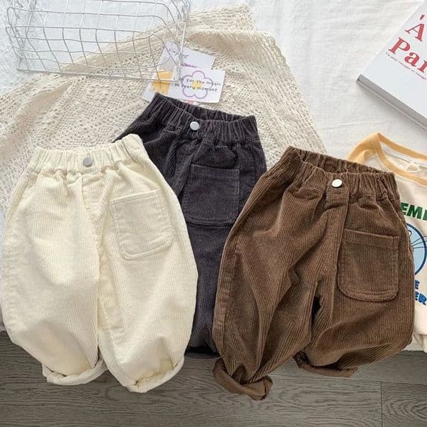 Fashion childrens clothing Autumn Winter Kids solid color Corduroy pants Boys soft loose Trousers Girls allmatch casual 260104