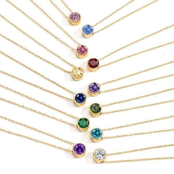 316L Sterling Silver Fashion Small 14K 18K Gold Plated 14K Round Crystal Birthstone VVS Moissanite Women's Pendant Necklace