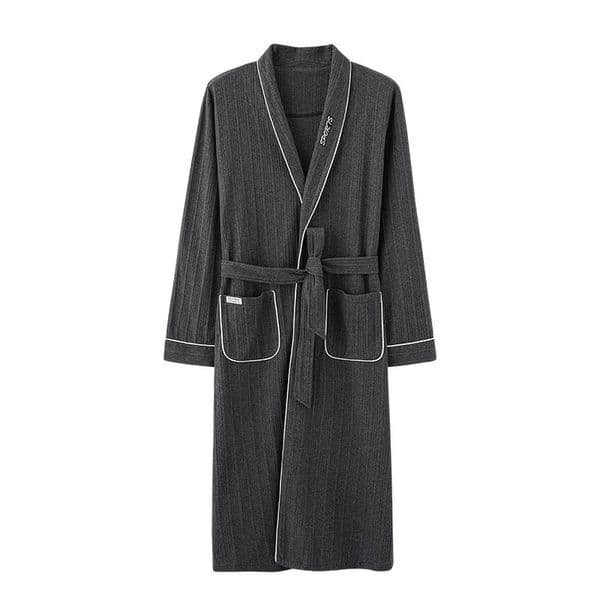 Mens autumn cotton robes big yards M4XL solid color bathrobes morning house coat medium long spring nightgown spa kimono 260106BANJIA