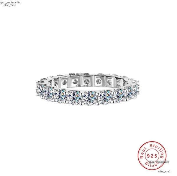 2024 Sparkling Gorgeous Handmade Full Round Cut Moissanite Diamond Gemstones Wedding Rings Pure 100% 925 Sterling Silver Party Eternity Women Band Ring Gift